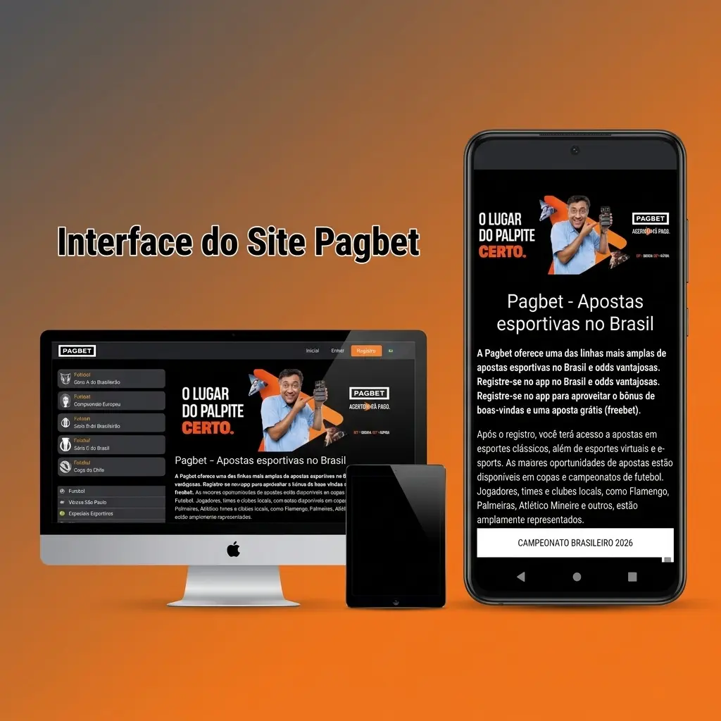 Interface do site Pagbet com navegação intuitiva para apostadores brasileiros, mostrando odds em tempo real e seções principais