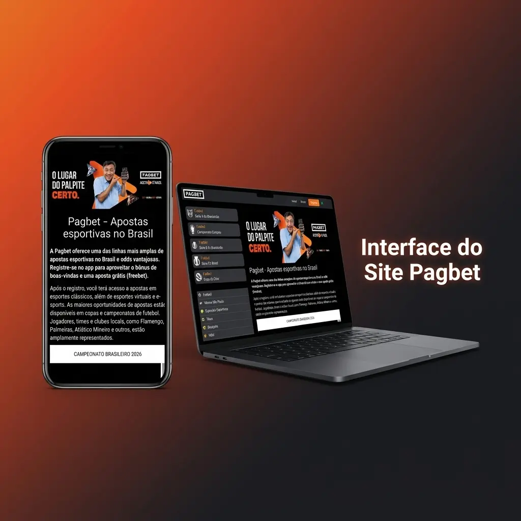 Interface do site Pagbet com menu de apostas esportivas, cassino, promoções e conta pessoal organizados em abas
