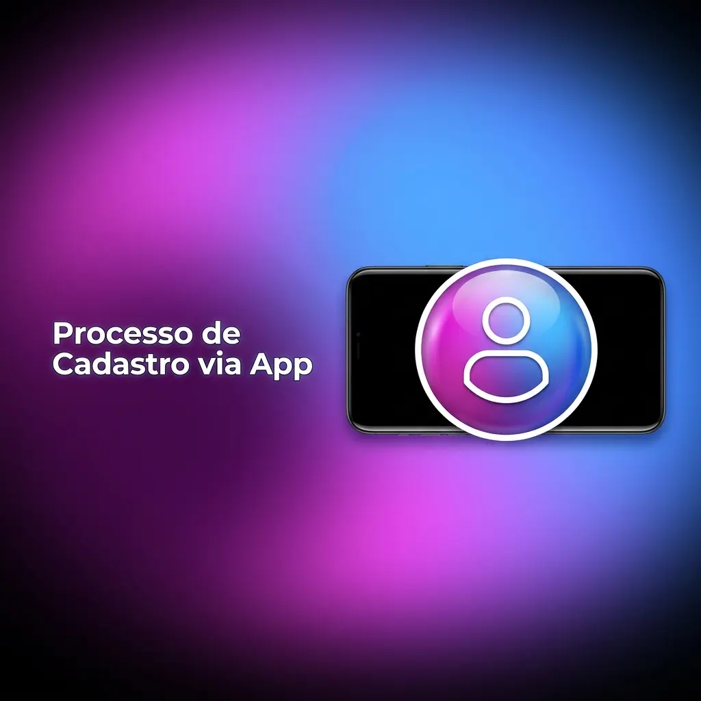 Tela do app mostrando o processo de cadastro com campos de CPF, e-mail, celular, senha e código promocional