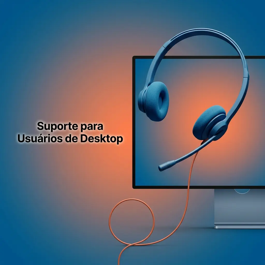 Suporte técnico 24h para usuários desktop com canais de contato: chat ao vivo, e-mail, telefone e redes sociais.
